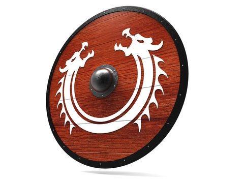 3d illustration of viking round wooden shield isolated 