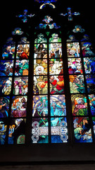 Beautiful stained glass windows in church in Prague in the Czech Republic