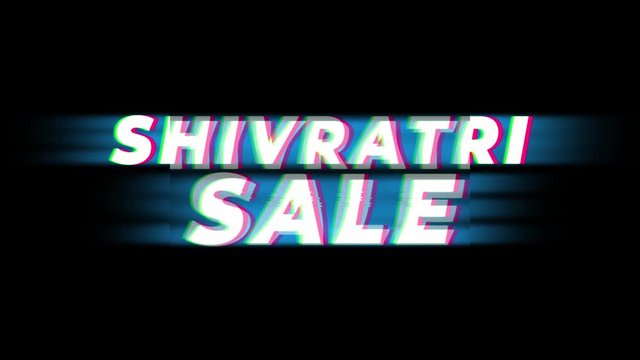 Shivratri Sale Text Glitch Effect Promotion Commercial Loop Background. Price Tag, Sale, Discounts, Deals, Special Offers, Green Screen and Alpha Matte