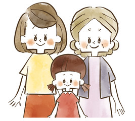 三世代親子-女性-水彩