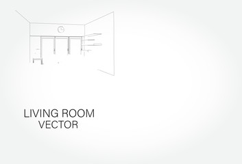 Linear sketch of an interior. Living room plan. Sketch Line sofa set. illustration.outline sketch drawing perspective of a interior space.draw .