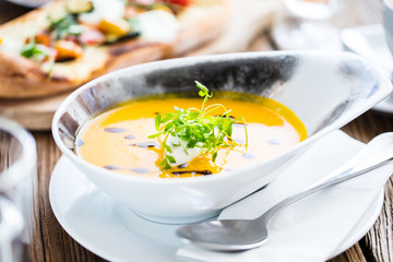 Roasted Pumpkin and Carrot soup with Cream