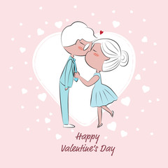 wedding or valentine's day couple kissing on pink heart background eps10 vectors illustration
