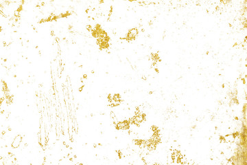 Grunge golden of cracks, scuffs, chips, stains, ink spots, lines on white background