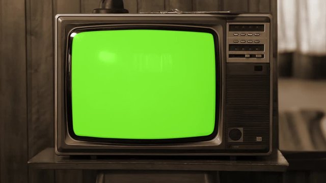Vintage Television Set Green Background with Noise and Static. Sepia Tone. You can replace green screen with the footage or picture you want with “Keying” effect in AE (check tutorials in internet). 