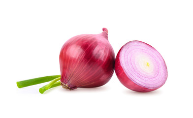 Red onion on white background