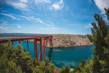 Red Bridge over the canyon in Croatia.