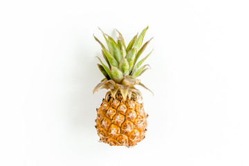 Top view pineapple isolated on white background with copy space for text. Template blog social media. Food concept. Minimal style. flat lay