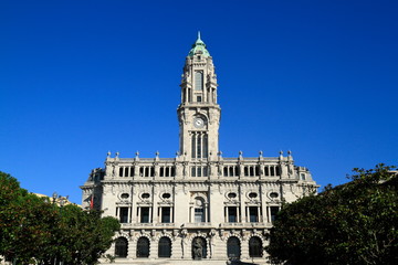 Fototapeta na wymiar City Hall on Municipio Square near Av. dos Aliados in Porto