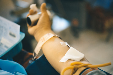 Donors are donating blood to the hospital : the concept of medical giving