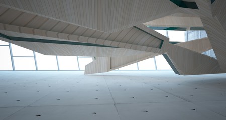 Fototapeta premium Abstract concrete and wood interior with window. 3D illustration and rendering.
