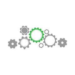 Vector illustration of gears with on the white background template. Gear vector icon. Web design icon. Gears and cogs symbol. Space for gear text.