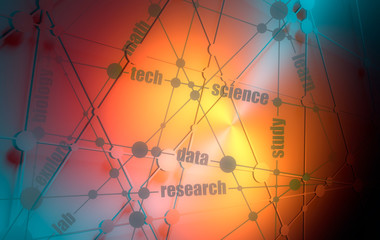 Molecule and communication background. Modern brochure or web banner design template. Connected lines with dots. Medical, technology, chemistry, science background. Words cloud