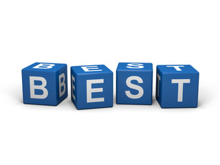 The word BEST out of blue letter dices