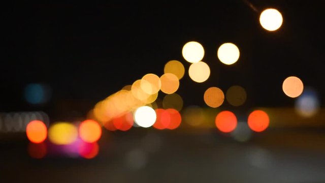 Bokeh background in city with lights, Blurry photo at night time.