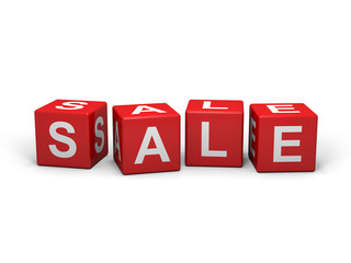 The word SALE out of red letter dices