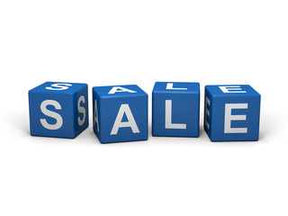 The word SALE out of blue letter dices