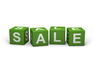 The word SALE out of green letter dices