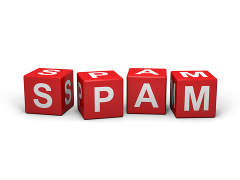 The word SPAM out of red letter dices