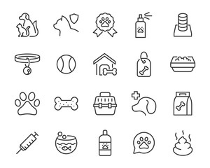 set of pet icons, dog, cat, puppy, animals