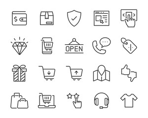 Fototapeta premium set of shopping icons, shopping online, e-commerce, buy, store, cart, pay