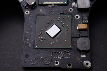Fototapeta premium A black colour waterproof Printed Circuit Board with CPU, SMD & IC mounted part on board
