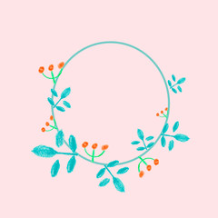 Frames with flowers and berries drawn with wax pastels