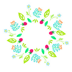 Frames with flowers and berries drawn with wax pastels