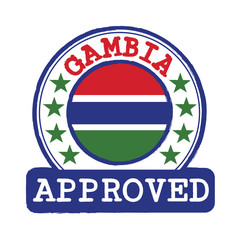 Vector Stamp of Approved logo with Gambia Flag in the round shape on the center.