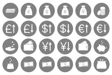 Cash, money, currency, wallet, savings icons. Vector.
