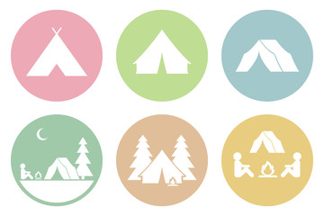 Tourist tent icons. Camping and tourism symbols. Vector. © Vector DSGNR