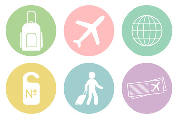 Business trip icons. Passenger with baggage. Vector. - obrazy, fototapety, plakaty