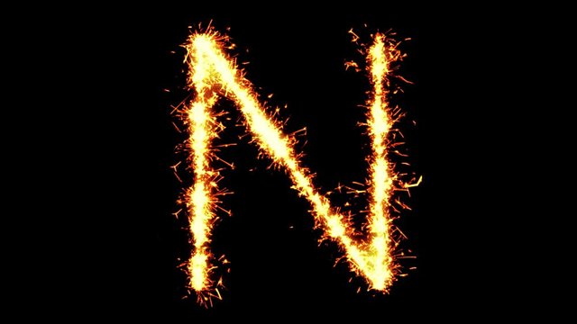 Alphabet N Text Sparkler Writing With Glitter Sparks Particles Firework on Black 4K Loop Background. letter , alphabet , typography , Typeface , Font , character .