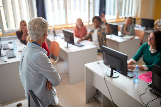 Professor on IT workshop at university..