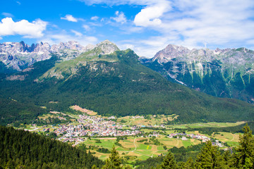 Fototapeta na wymiar Aerial view of Andalo in the Dolomites, Italy