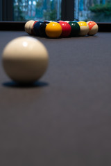 Snooker and Billiard table with ball setup. background for pary and sport recreation