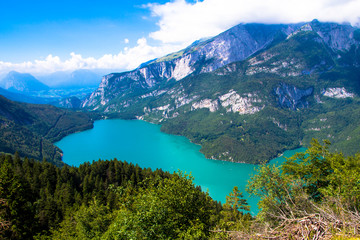 Fototapeta na wymiar View of Molveno Lake in Italy