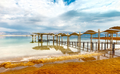 Beach facilities at the Dead sea resort, Israel