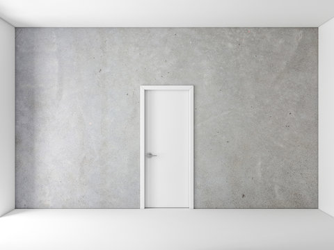Closed White Door on concrete Wall