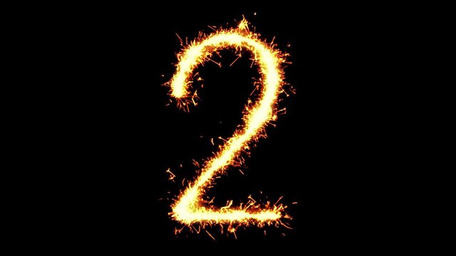 Number 2 Text Sparkler Writing With Glitter Sparks Particles Firework on Black 4K Loop Background. letter , alphabet , typography , Typeface , Font , character .