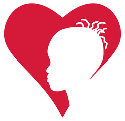 Heart and silhouette of the african girl head