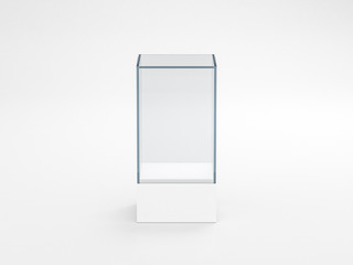 Blank white glass showcase box mockup, isolated on gray