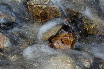 beautiful mountain river with a rapid flow, close-up 