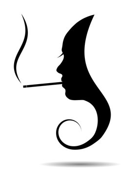 recommend clip art: Silhouette of girl head, smoking woman