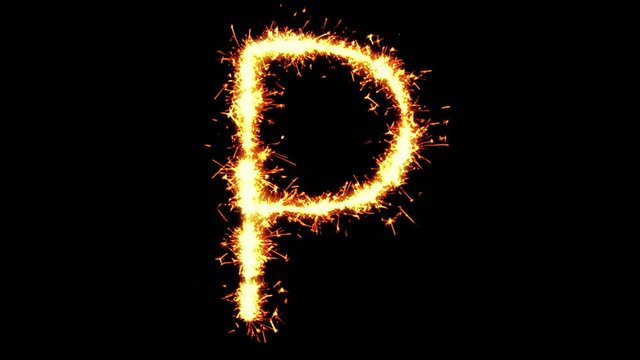 Alphabet P Text Sparkler Writing With Glitter Sparks Particles Firework on Black 4K Loop Background. letter , alphabet , typography , Typeface , Font , character .