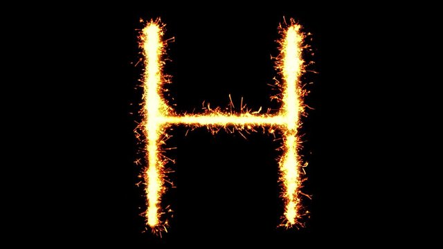 Alphabet H Text Sparkler Writing With Glitter Sparks Particles Firework on Black 4K Loop Background. letter , alphabet , typography , Typeface , Font , character .