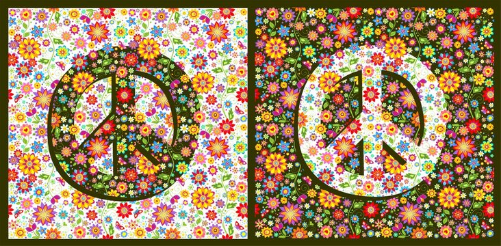 Flowers hippie colorful fashion wallpapers with peace symbol variation