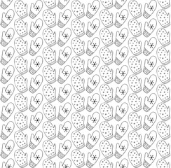Seamless pattern with knitted mittens hand drawn vector line. Winter warm clothes. Black and white, monochrome decor line. Scrawl. Background, background, fabric, Wallpaper. Hipster Fashion