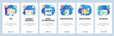 Mobile app onboarding screens. SEO, speed optimization and digital marketing. market research. Menu vector banner template for website and mobile development. Web site design flat illustration