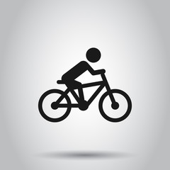 Fototapeta premium People on bicycle sign icon in flat style. Bike vector illustration on isolated background. Men cycling business concept.
